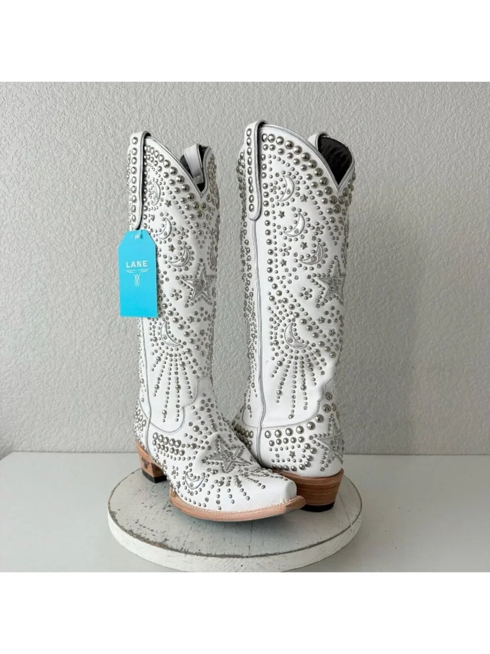 Lane SOLSTICE White Cowboy Boots Embellished Western Cowgirl Tall Snip Toe 11 - Picture 1 of 16